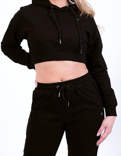 VICKY - Hoody Crop Top Black
