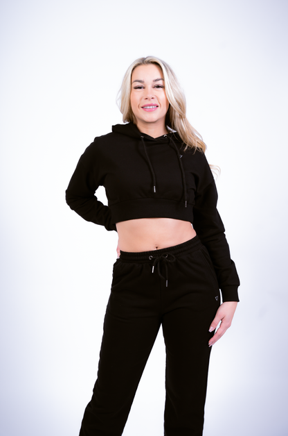 VICKY - Hoody Crop Top Black